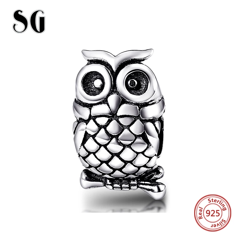 

Hot sale Fit Authentic sterling Silver 925 Bracelet Original European beads Bracelet Antique Owl animal charms diy Jewelry Gift