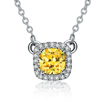 

Lovely Halo Style 1 Carat Yellow Princess Cut Cushion Reliable 925 Sterling Silver Engagement Pendant Necklace Best Jewelry