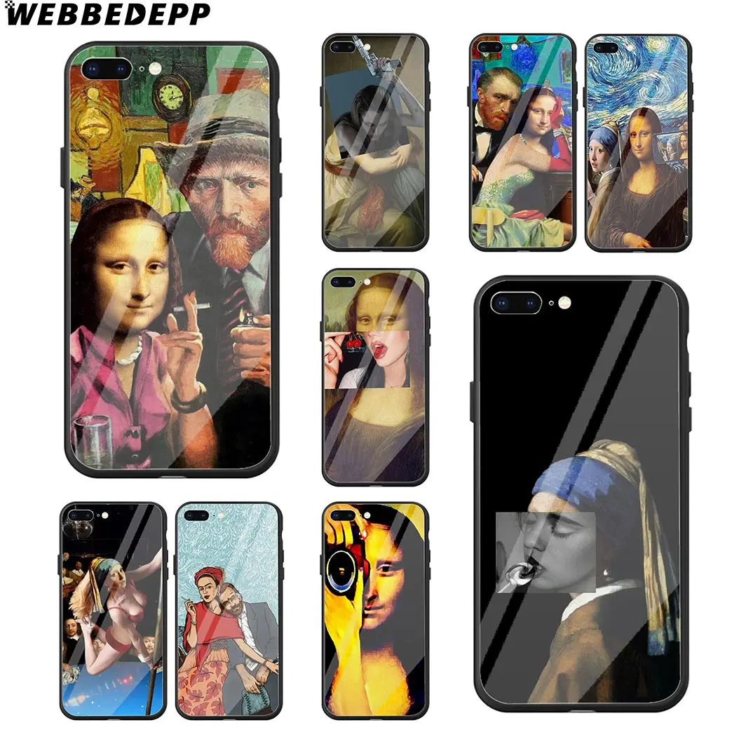 WEBBEDEPP Mona Lisa Van Gogh чехол из закаленного стекла для телефона Apple iPhone Xr Xs Max X или 10 8 7 6 6S