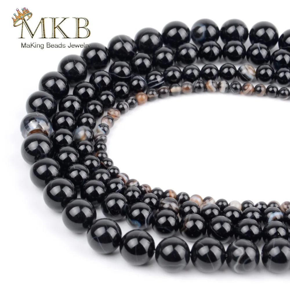 

Black Banded Agates Onyx Natural Stone Beads For Jewerly Making 4 6 8 10 12mm Round Beads Diy Bracelet Necklace Wholesale Bijoux