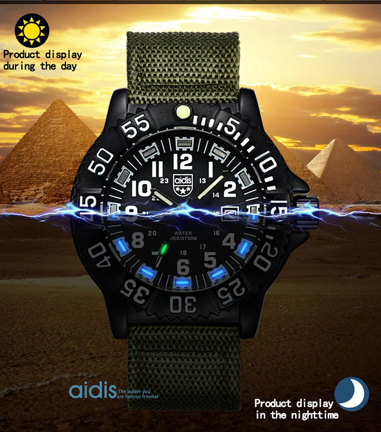Роскошный Открытый Спорт Кварц часы нейлона Luminous Мужские часы Специальная военная форма Смотреть