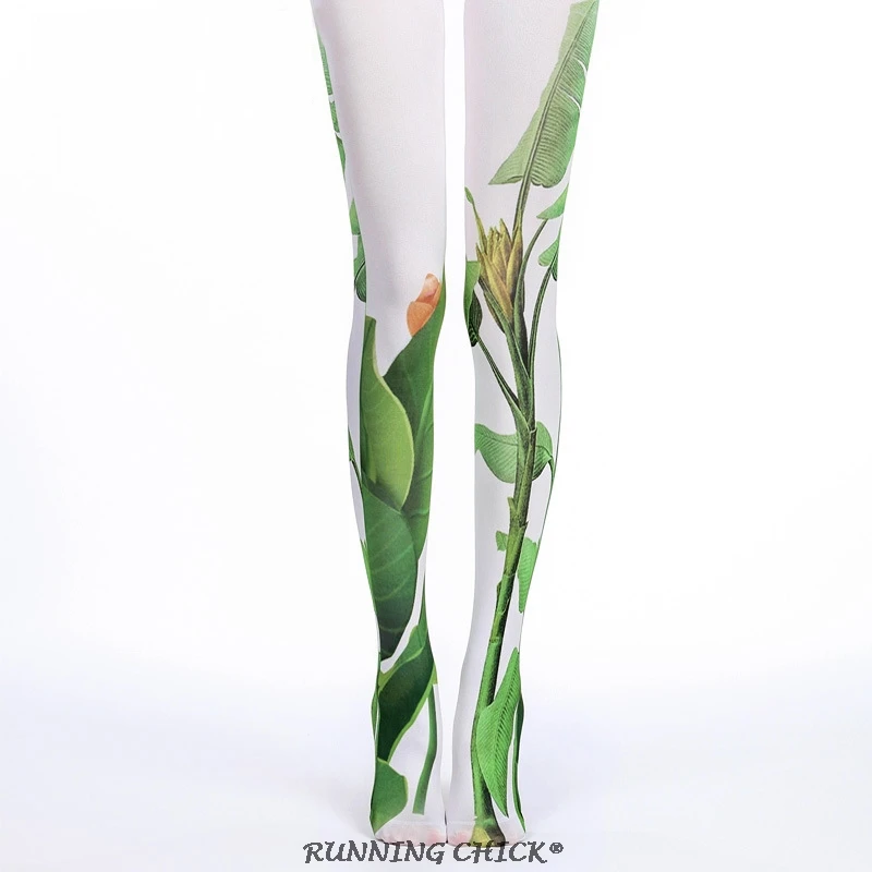 

RUNNING CHICK green plantain printed fake thigh cos pattern fashion pantyhose wholesales