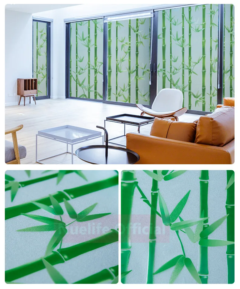 Ширина 45/60/90 см x 200 см зеленые листья бамбука разрисованные изделия из стекла пленка для ванной комнаты кухни Дети Детская комната гостиной, занавески на окно, прозрачные пленкой A