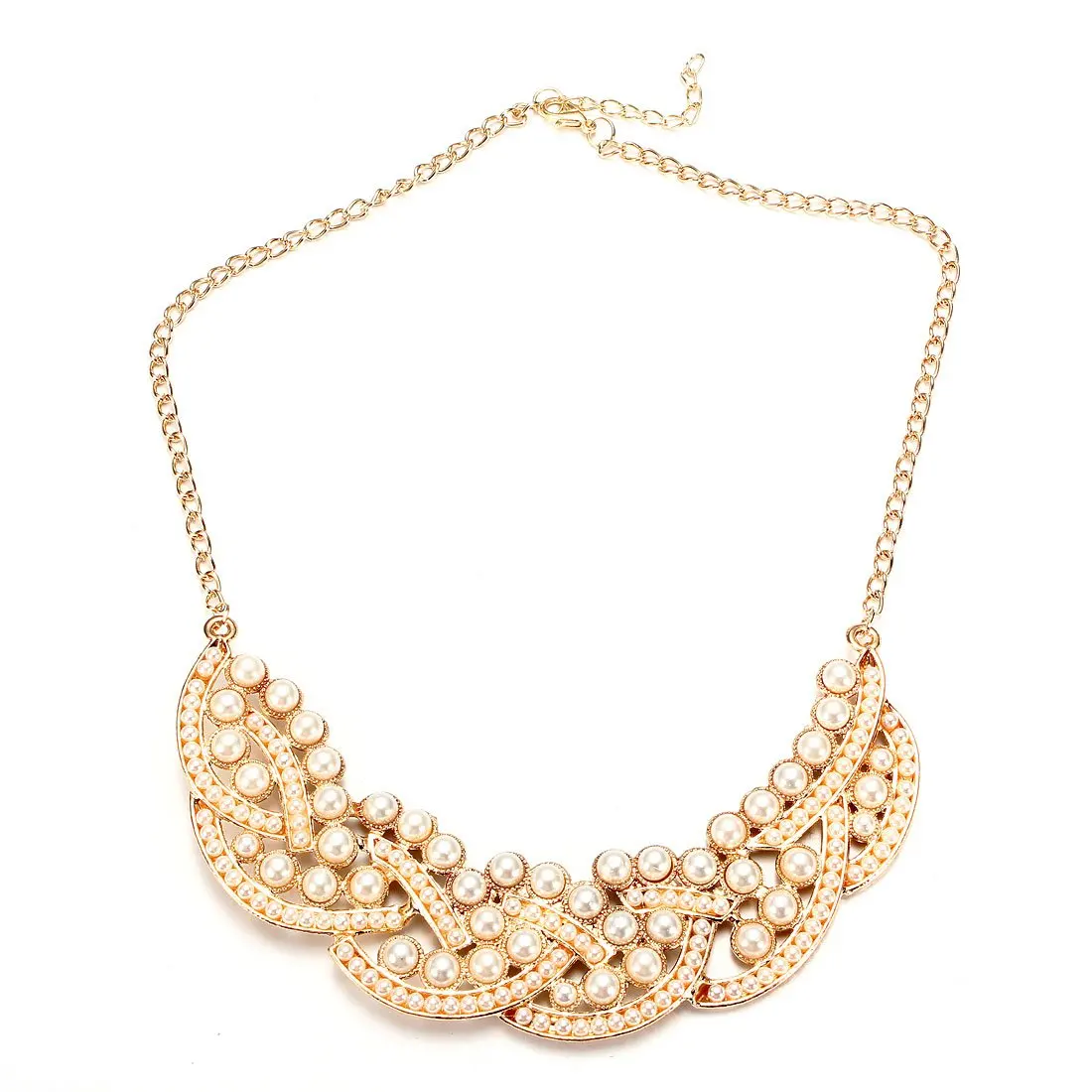 

Fashion Pearl Hollowed Golden Choker Bib Collar Necklace Pendant