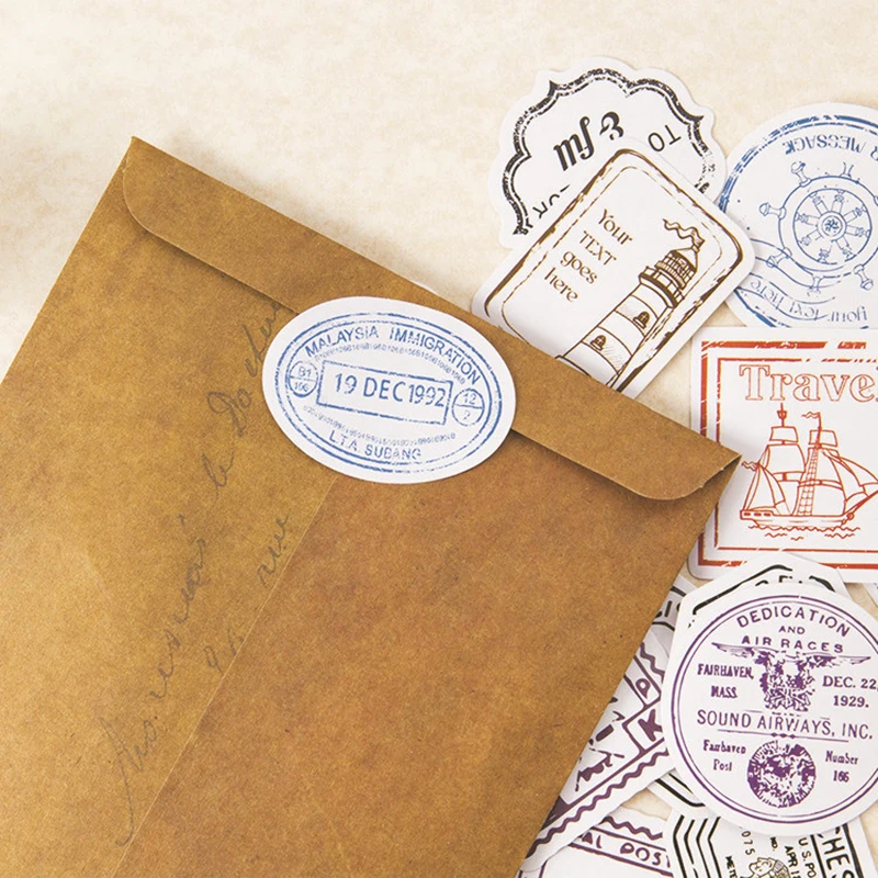 45pcs/box Travel Stamp Stationery Stickers Vintage Decor Adhesive Sealing Stickers Label Diary Scrapbooking Diy Decor Pegatinas