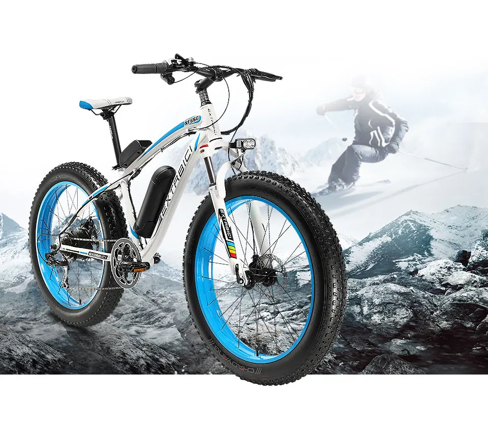 Excellent Cyrusher XF660 Fat Tire Electric Bike 7 Speeds Mechanical Disc Brake 500W 48V 10.4ah with Adjustable Handlebar Bike Light 15