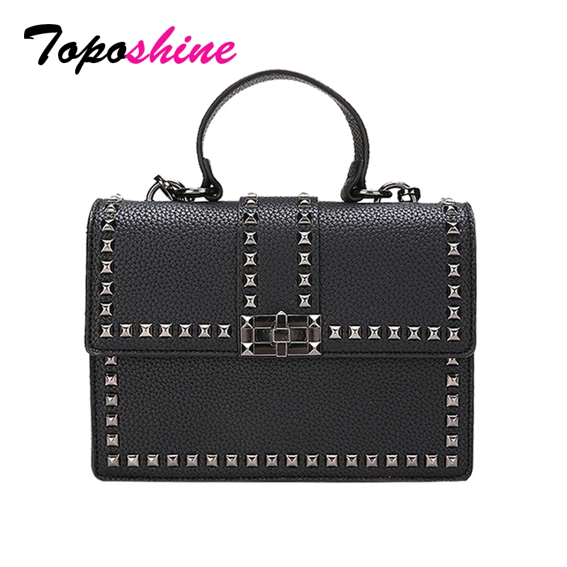 Toposhine Rivets Women Shoulder Bag Black Cover Girls Handbag Square Rivets Madam Ladies Bags Support Drop shipping Wholesale