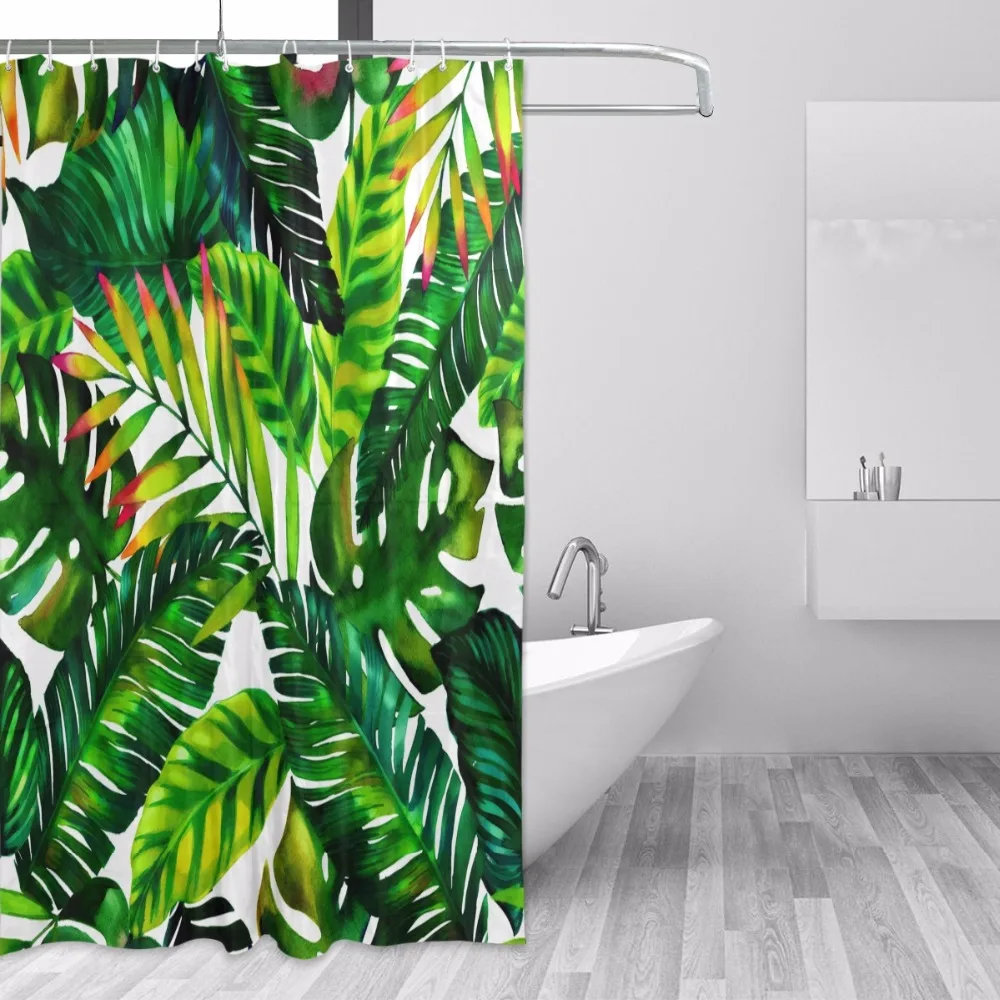 1PC Banana Leaf Waterproof Shower Curtain Polyester Fabric Bath Curtain