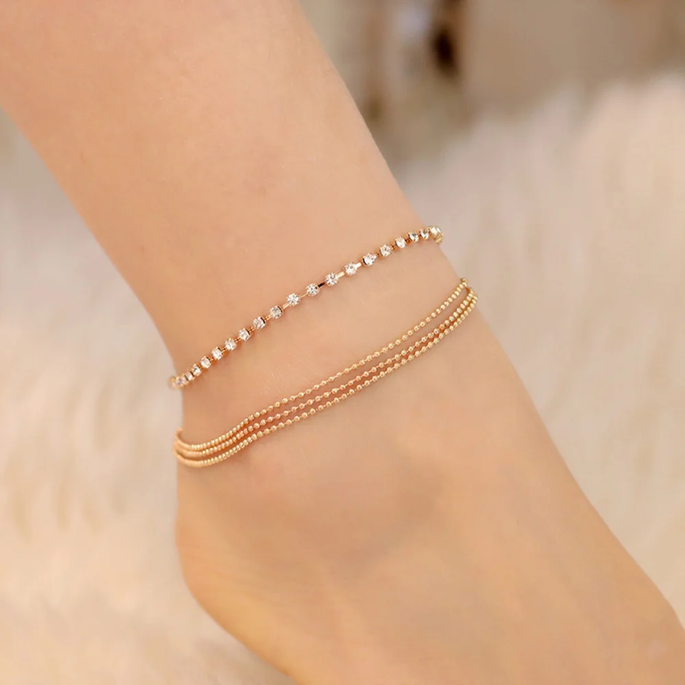 

Elegant Design Foot Decoration Accessories Summer Fashion Rhinestone Anklet Multi-layer Four Layers Female
