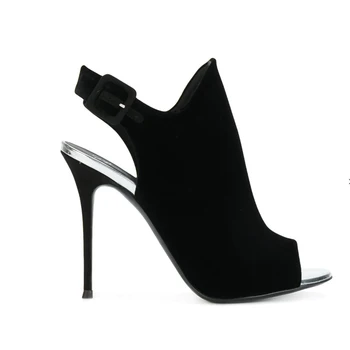 

Fashion Design Sliver Sandals Ankle Boots Women Open Toe Buckle Strap Gladiator Black Boots Thin High Heels Shoes Women Booties