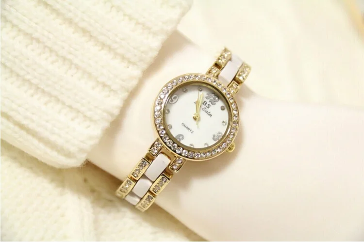 Горячая BS Моды Золотые Часы Женщины Полный Стальной Браслет Кварцевые Леди montre