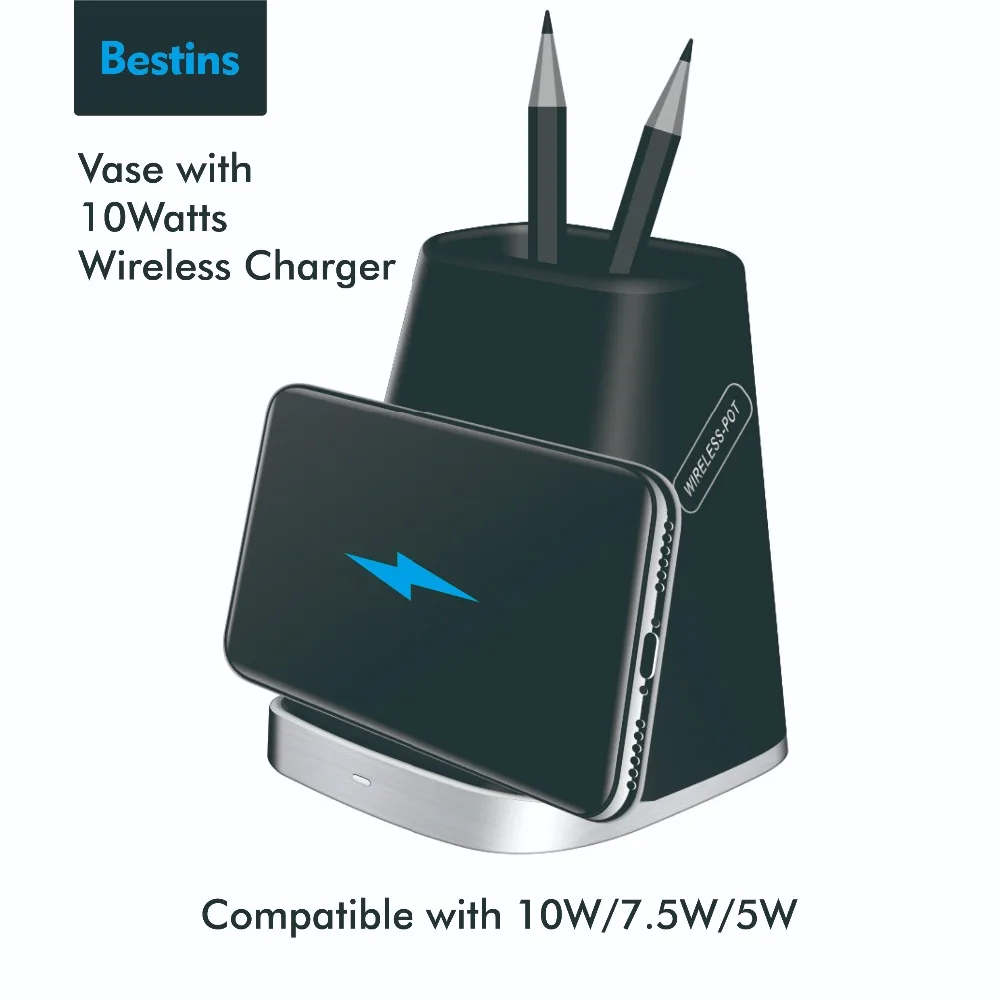 

Bestins Qi Wireless Charger 10W Vase Quick Charge Fast Charging For iPhone 8 XR X Samsung S7 S8 Wireless Charger With Pen Holder