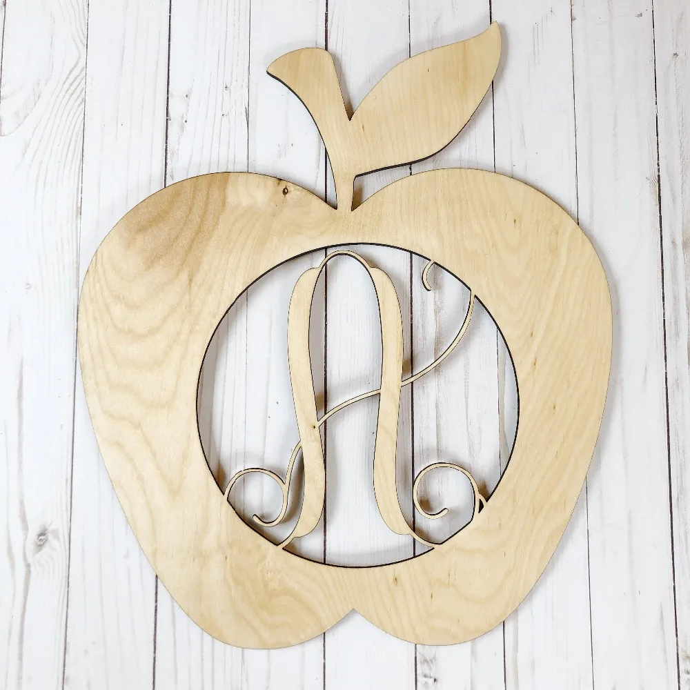 Apple Monogram Door Hanger Unfinished Wood Craft Teacher Decor