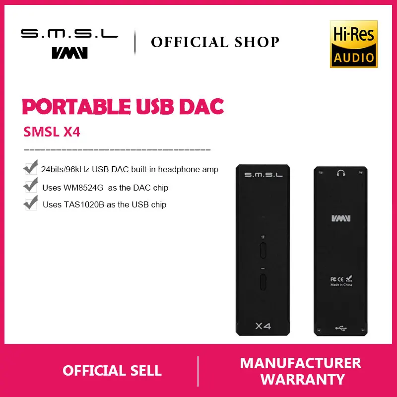 

SMSL X4 TAS1028B WM8524G MR690PA USB DAC Portable Digital OTG Headphone Amplifier USB Input 3.5mm Output 16-300ohm Three Color