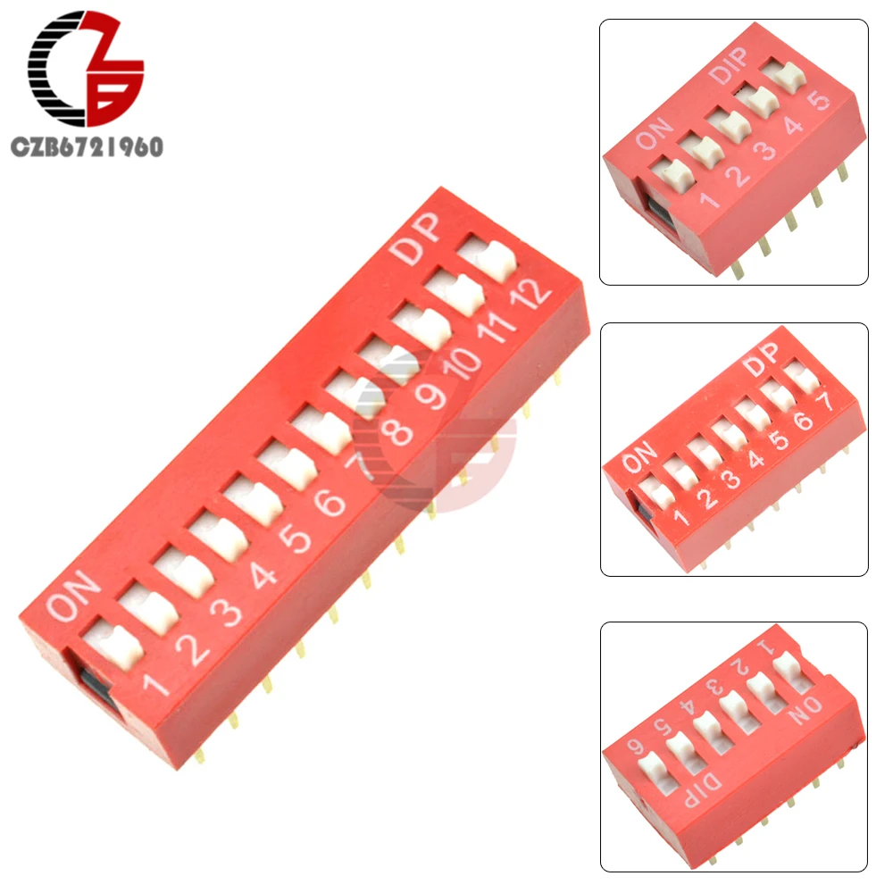 

10Pcs 1/2/3/4/5/6/7/8/9/10/12P DIP Switch Toggle Switch Slide Switch Red Position Way Switch