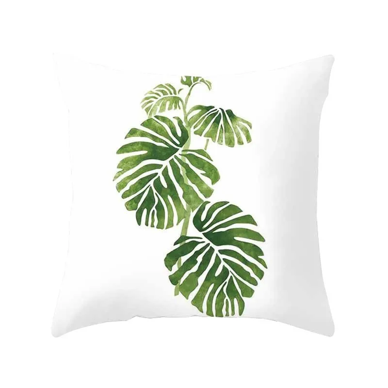 Летний чехол для подушки с изображением фламинго, листьев растений, 45*45 см, наволочка из полиэстера, наволочка для подушки, декоративная наволочка для дома с рисунком на одну сторону - Цвет: Leaf 8