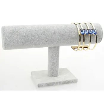 

1Pc Gray Velvet Bracelet Chain Watch Holder T bar Rack Jewelry Display Organizer Stand Holder Packaging Display Stand Wholesale