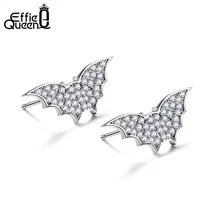 Effie queen женские серьги-гвоздики черного и серебристого цвета с блестящими цирконами, серьги в виде летучей мыши, ювелирные изделия на Хэллоуин, вечерние, подарок DE200