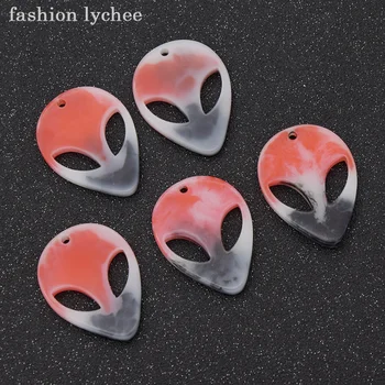 

fashion lychee 5pcs Colorful Resin Cute Alien Head Pendant For Necklace Bracelet Women Jewelry DIY Making Charms