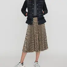 Плиссированная юбка миди с принтом в клетку и эластичным поясом