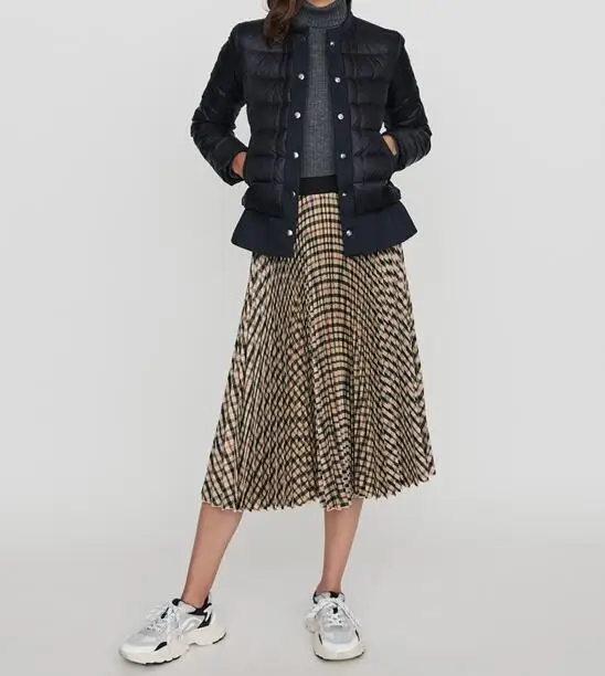 

Checked Print MIDI Pleated SKIRT Elastic wasit