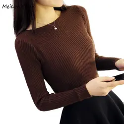 Новинка 2019, осенне-зимний женский эластичный свитер с воротником-стойкой, женский тонкий пуловер