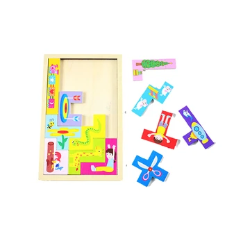 

New Wooden Rainbow Tetris Jigsaw Toys Assembly Color Blocks Set Children Educational Toys