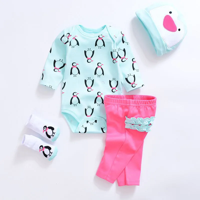 Одежда для маленьких девочек; комплект одежды из 4 предметов; розовый хлопковый комбинезон; брюки в белый горошек; обувь с сердечками; милая шапочка; Одежда для новорожденных - Цвет: CSL4039