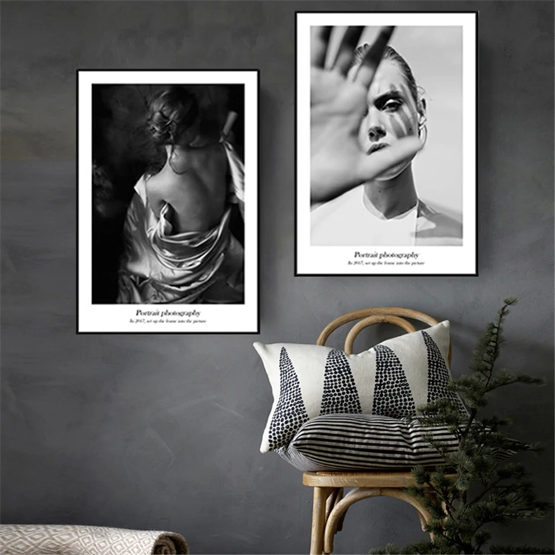 

Nordic Modern Black and White Beauty Model Woman Back Canvas Painting Figure Geometry Wall Picture Decorative Poster Living Room
