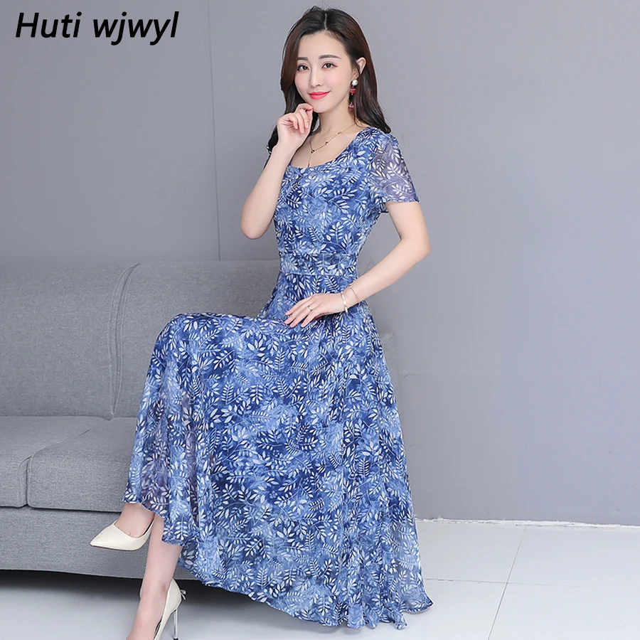 

Summer 3XL Plus Size Midi Beach Sundress 2019 Korean Vintage Floral Chiffon Boho Maxi Dress Elegant Bodycon Women Party Vestidos