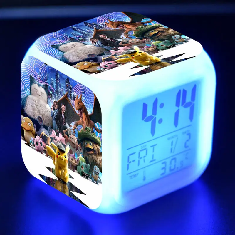 

Detective Pikachu Anime Figure Juguetes LED Alarm Clock Colorful Flash Night Light Pokeball Model Light-up Toys