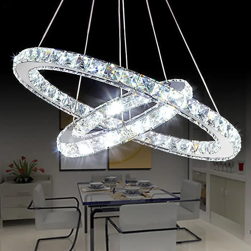 Moderne hängende kristalllampe kristalle diamant ring led lampe edelstahl hängen leuchten einstellbar cristal led glanz