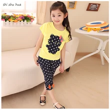 

Quality ChildClothing 2018 Summer New Sportswear Girl Short-Sleeved Clothes+ harem Pants Sets Cartoon Dot Print Babys Clothing