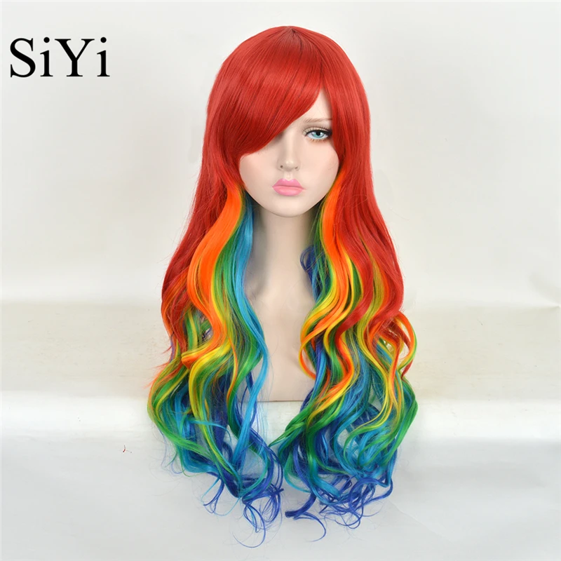 

Cosplay Wig Free Shipping New Styles Long Wavy Rainbow Color Heat Resistant Synthetic Wigs  Beauty Forever Hair Fashion Party