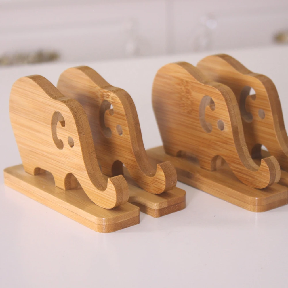 

Portable Desktop Bracket Cartoon Elephant Phone Holder Bamboo Tablet Wooden Stand Base Universal Accessories Storage Rack Mobile