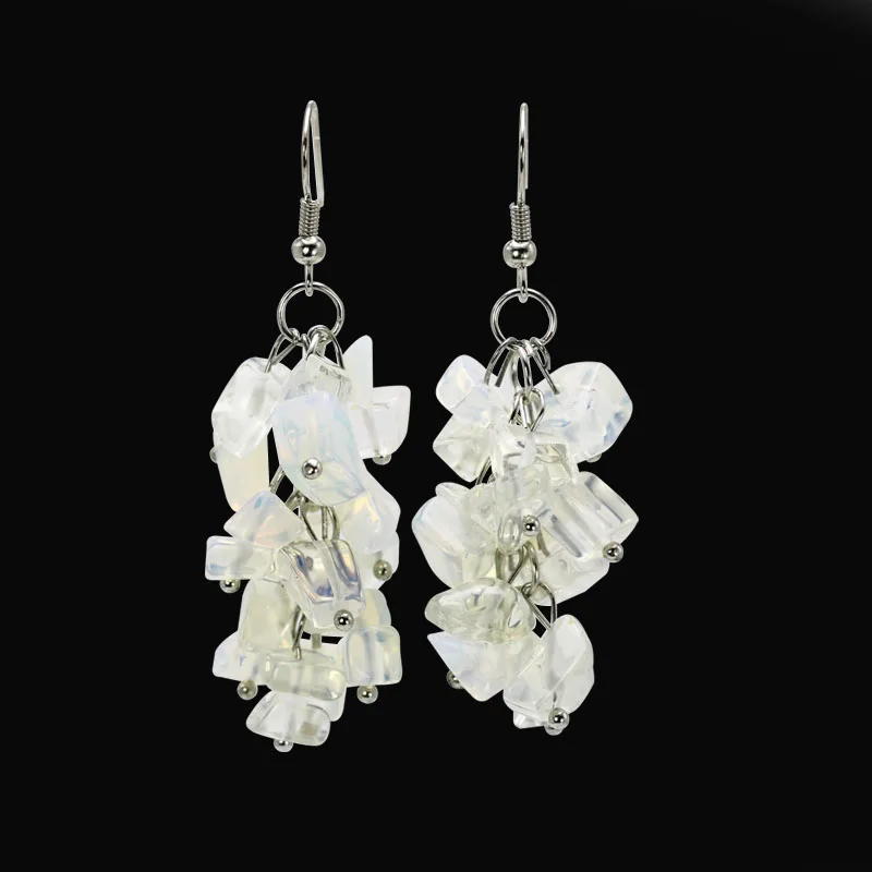 

1 pair fashion opal stone dangle earrings women's pendientes moonstone 6cm long handmade ethnic style brincos jewelry for girls