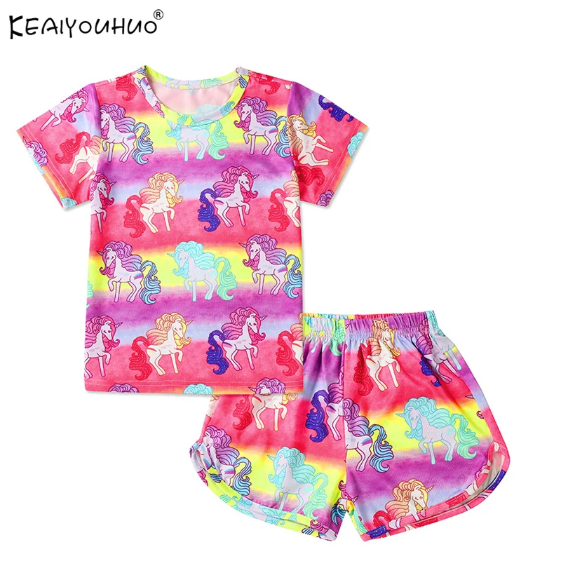 Новая Пижама, Infantil, летние комплекты детской одежды, детская пижама, пижама с единорогом, одежда для маленьких девочек, спортивный костюм для девочек 3-7 лет