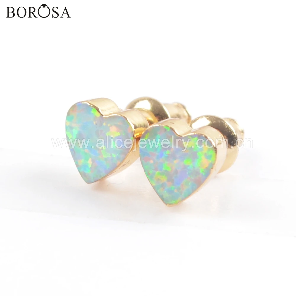 

BOROSA 5/10Pairs Gold Color Heart Shape White Manmade Opal Stud Earring Elegant Japanese Opal Stud Earrings Jewelry G1710