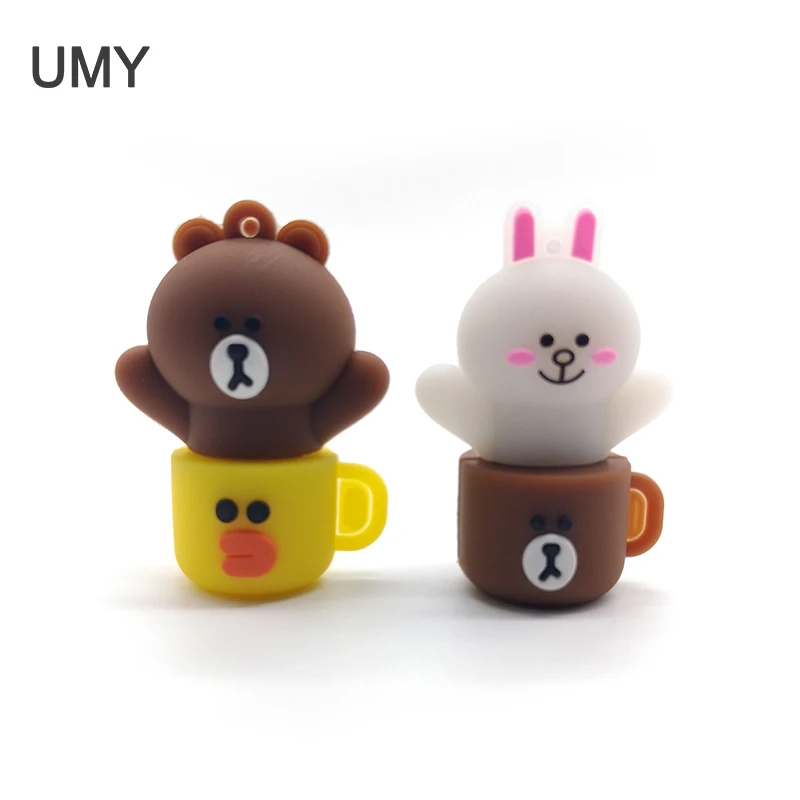 Usb флеш-накопитель с мультяшной чашкой 64 ГБ 32 16 8 4 Гб карта памяти кролика медведем