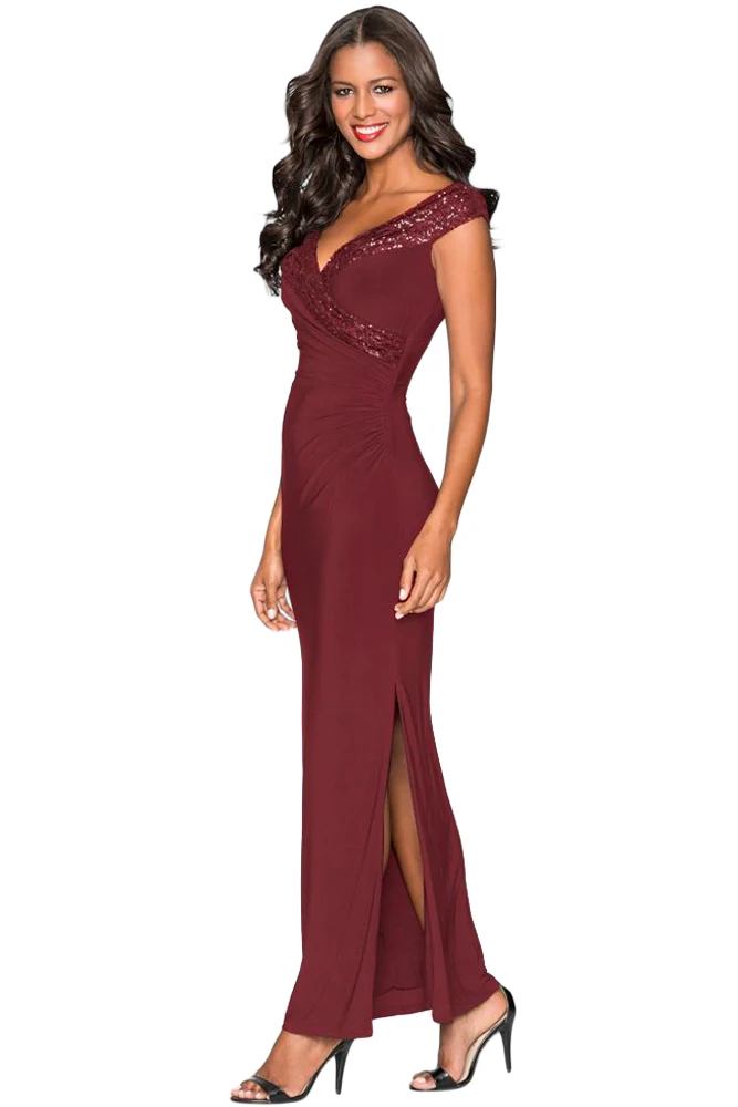 Red-Sequin-Wrap-V-Neckline-Long-Evening-Dress-LC610264-3-1