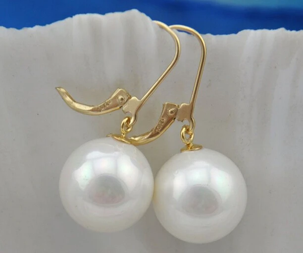 

hot sell new - free shipping 12839 round white shell pearl dangle earring
