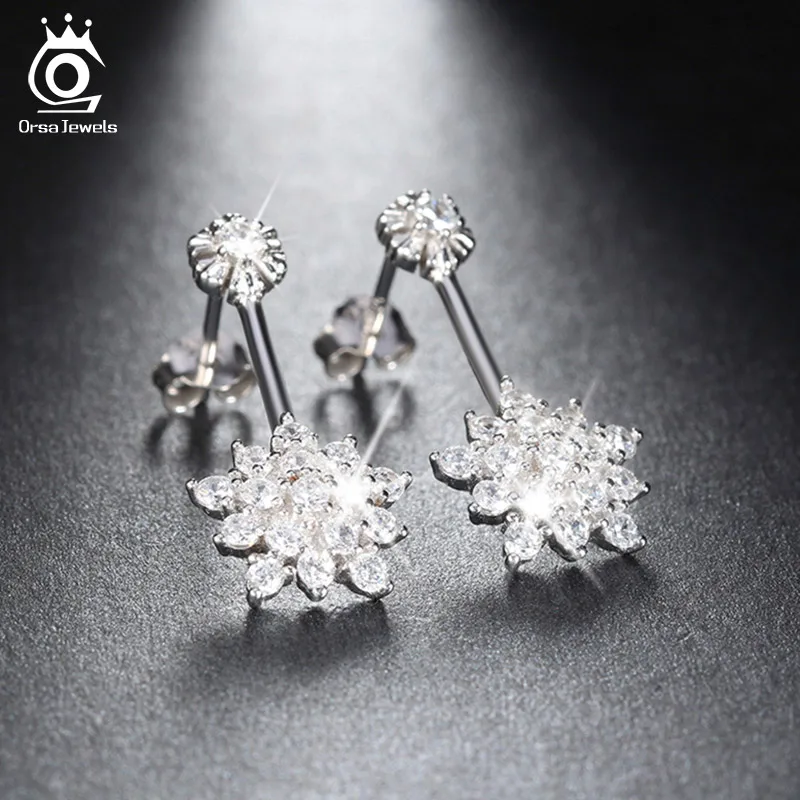 

ORSA JEWELS Cute Crystal Flower 925 Silver Stud Earring for Women Sterling Silver Charm CZ Snow Earrings 2019 New Style SE03