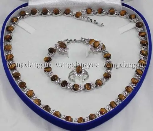 

Free shipping Tiger's Eye Link Bracelet/ Earrings /Ring / Necklace set