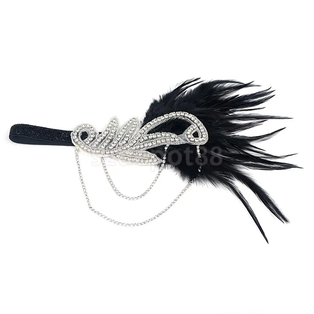 Vintage 1920s Feather Headband Wedding Bridal Headpiece Flapper Fancy Dress
