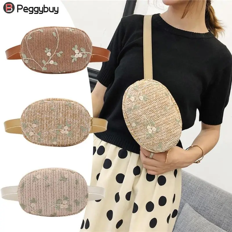 

women Belt Bag Waist Bag Round Fanny Pack ladies Straw Handbag Chest Bags