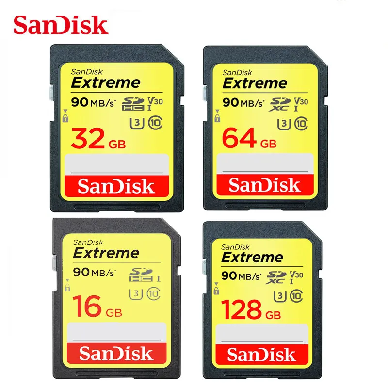 

Original SanDisk Extreme Sd Card 32gb 64gb 128gb SDXC UHS-I 4K Memory Card Class10 C10 90MB/s U3 Card for Camera HD Video Card