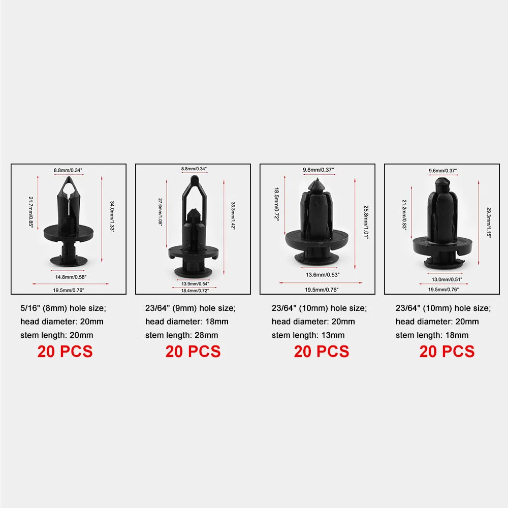 240x Nylon пластиковые зажимы заклепки для ford Toyota Honda 6.3mm 8mm 9mm 9.5mm 10mm авто крепеж