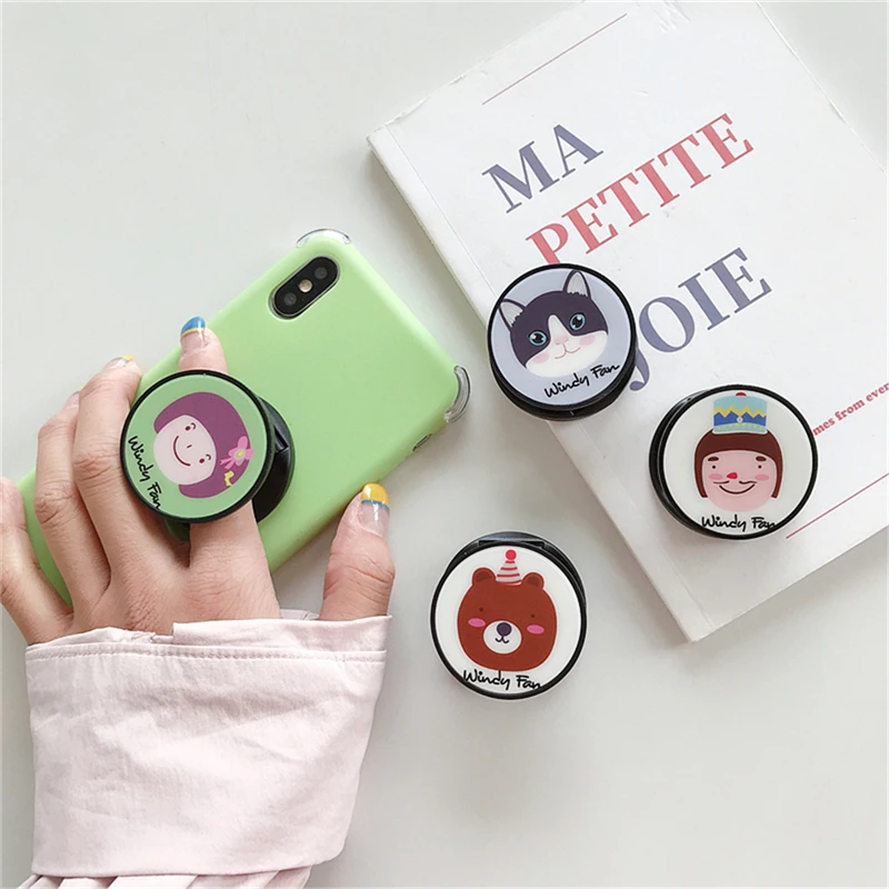 TJHSZKL universal cartoon cute smile pattern round telescopic bracket and grip ring bracket mobile phone folding 3