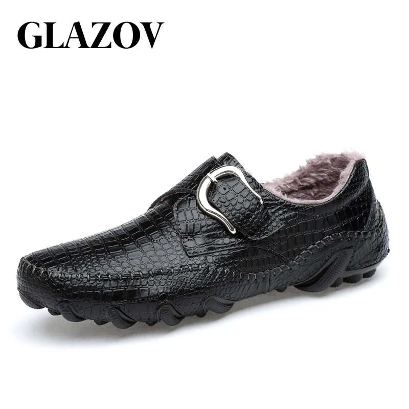

GLAZOV Slip On Crocodile Men Shoes Autumn Winter Fur Men Loafers Real Leather Shoes Men Moccasins Shoes Italian Driving Shoes