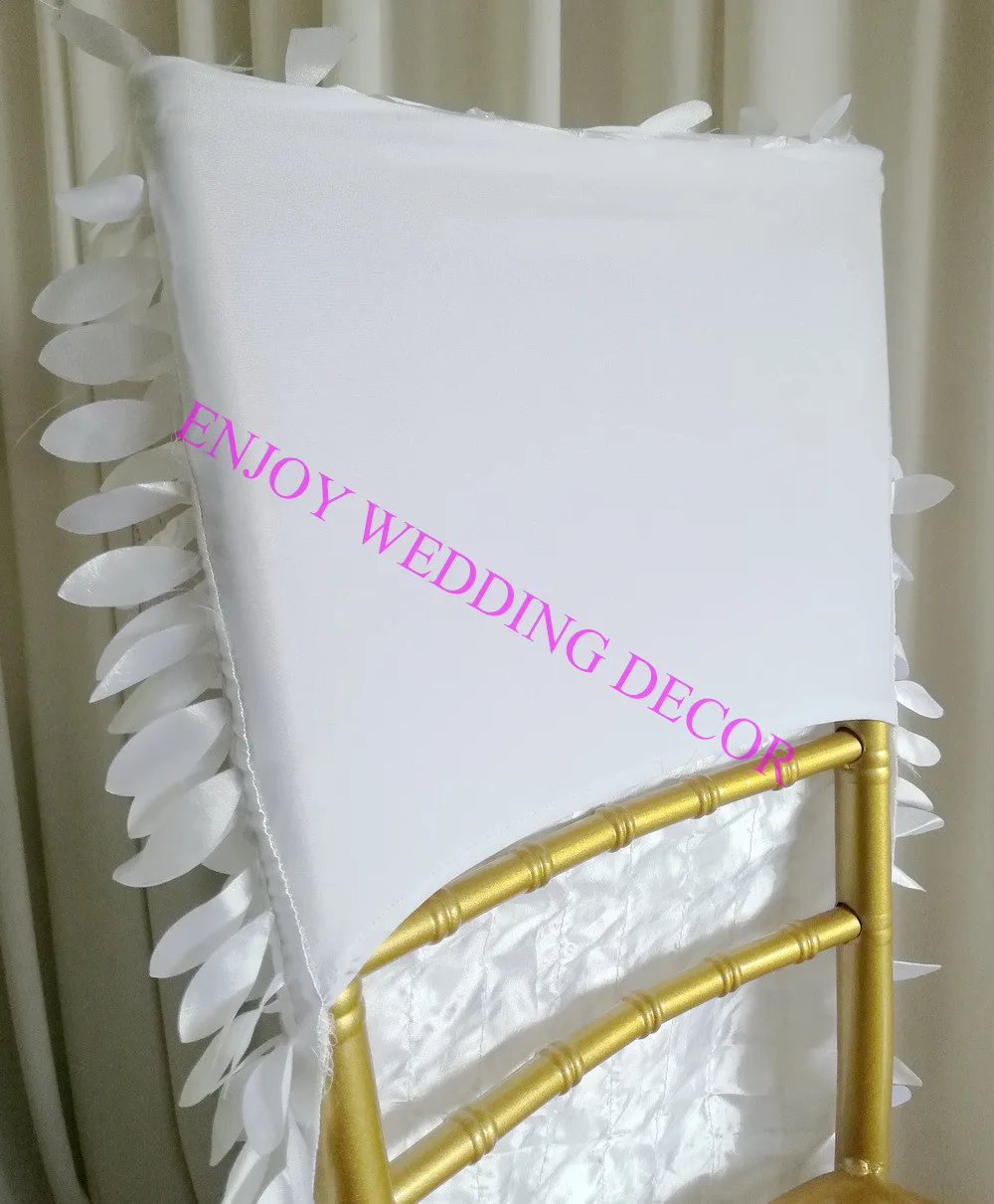 YHC#200-WHITE taffeta leaf chiavari back cover for wedding decor bridal outdoor events-3